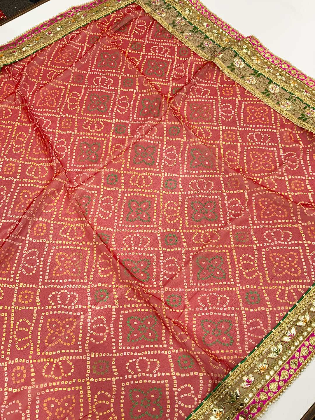 Golden Bandhej Chinnon Chiffon Saree