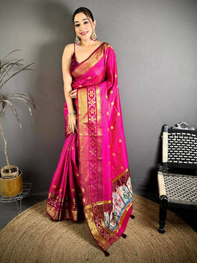 Celebrity Gold Zari Kanchi Silk Digital Pallu Saree