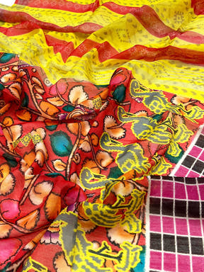 Red Linen Floral Kalamkari Print Saree