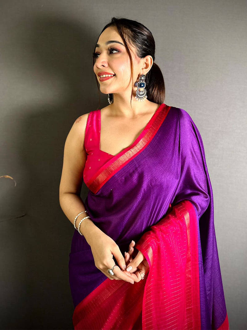 Purple Soft Kota Crepe Contrast Border Saree