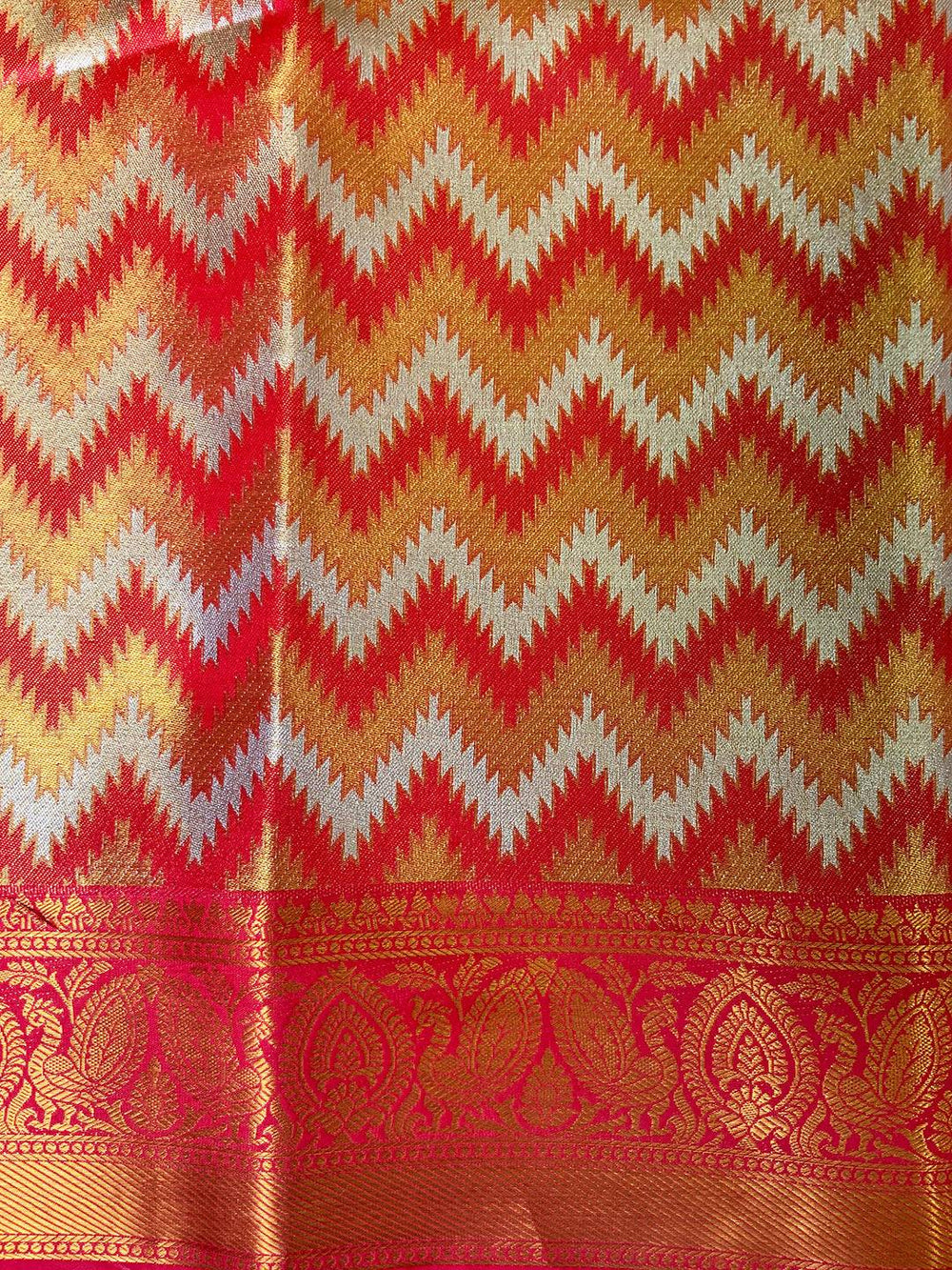 Vibrant Red Zigzag Chevron Saree