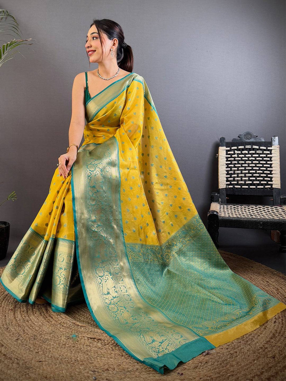 Yellow Kanjivaram Zari Tissue Saree
