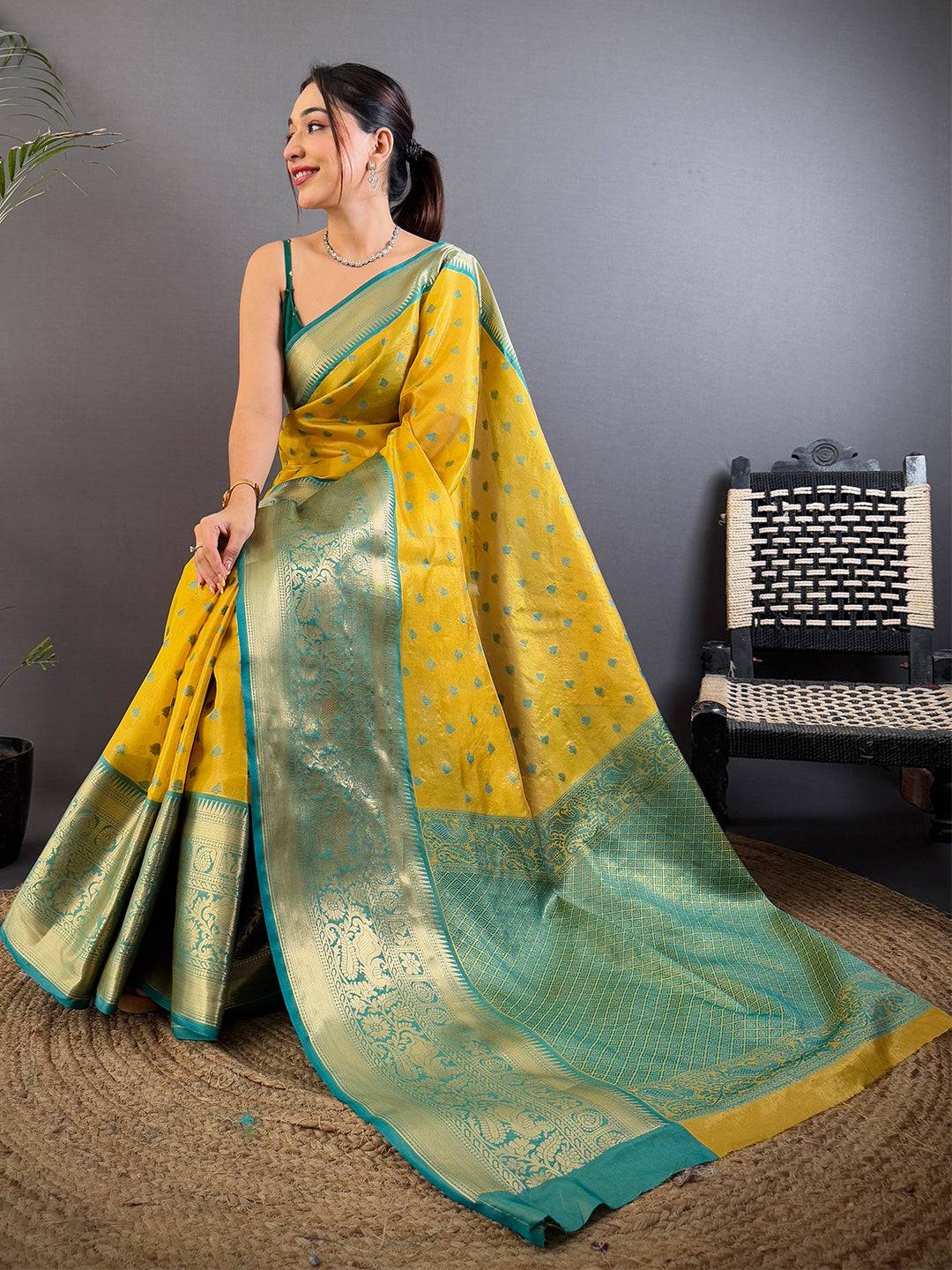 Yellow Kanjivaram Zari Tissue Saree