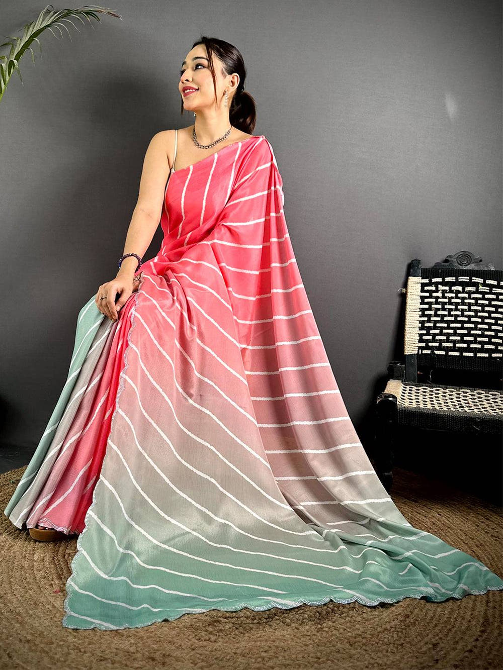 Heritage Stone Work Chinnon Leheriya Saree
