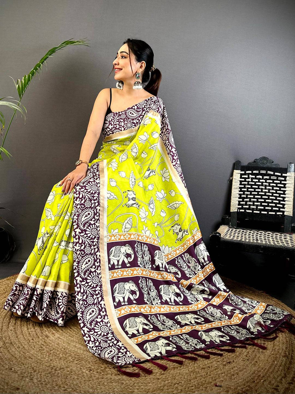 Neon Soft Chanderi Contrast Border Saree