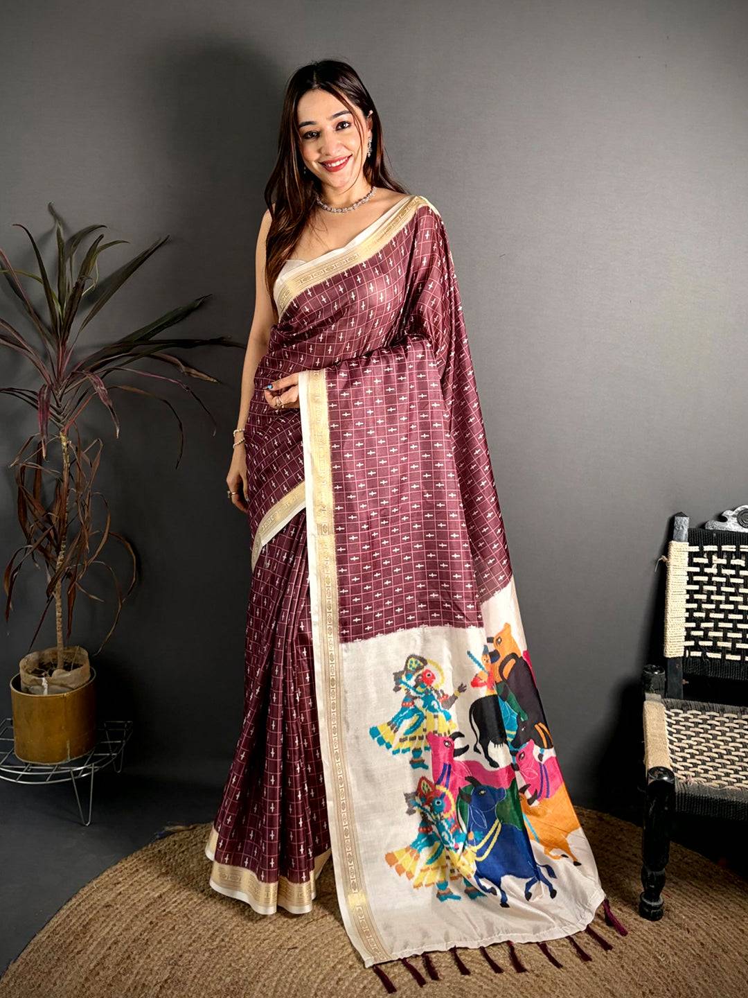 Multicolour Kalamkari Pallu Soft Silk Saree

