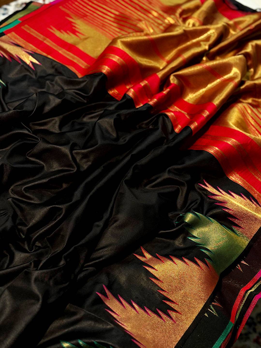 Black Copper Radiance Katan Silk Saree
