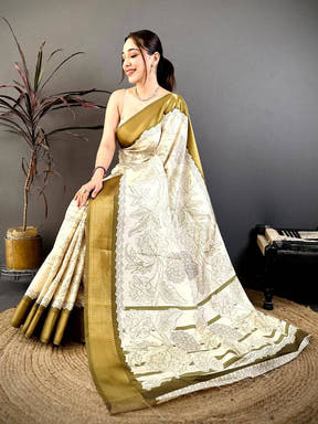 Royal Gold Zari Border Floral Silk Saree