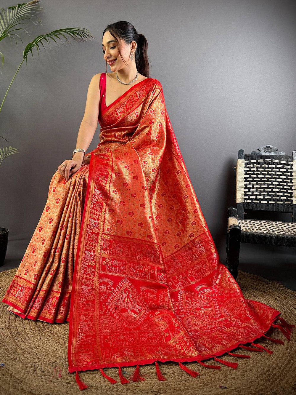Heritage Warli Gold Zari Dharamavaram Silk Saree