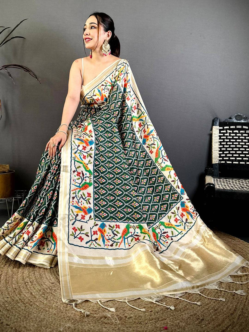 Green Patola Digital Kanchi Silk Saree