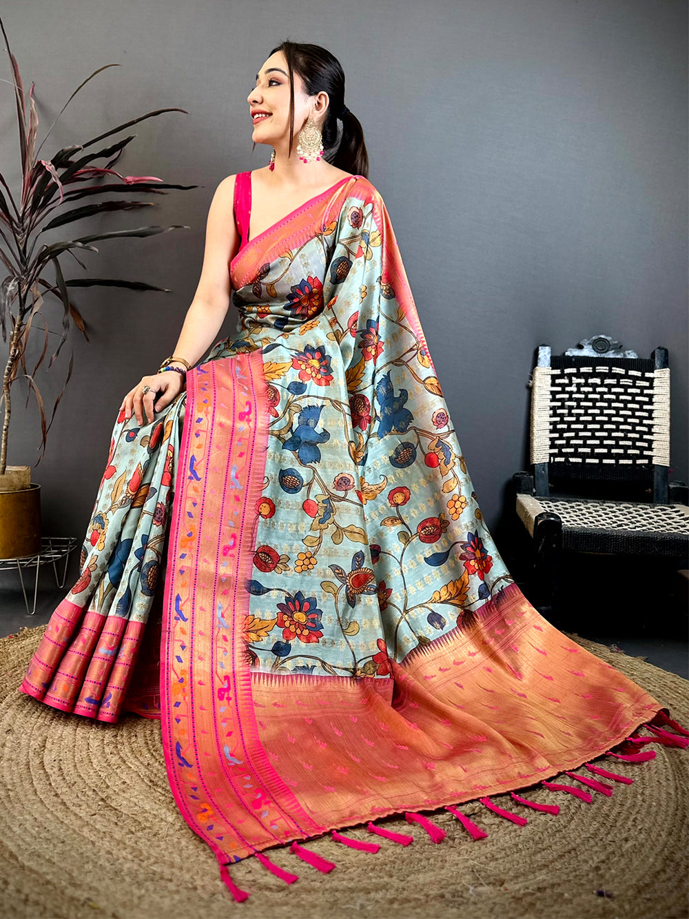 Aqua Paithani Border Kora Tissue Saree