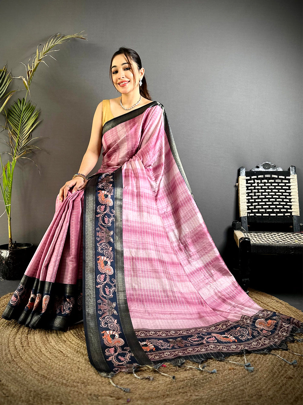 Pink Shibori Print Semi Silk Saree