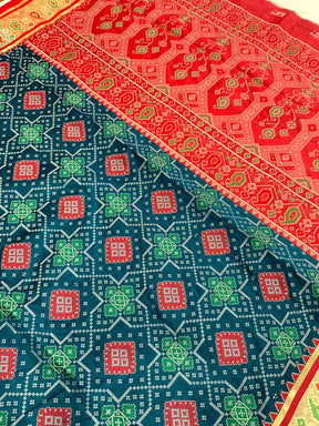 Denim Blue Soft Silk Saree With Patola Weaving