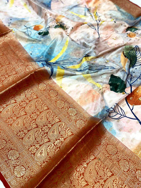 Artistry Banarasi Silk Floral Print Saree