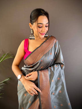 Dark Grey Copper Elegance Soft Silk Saree
