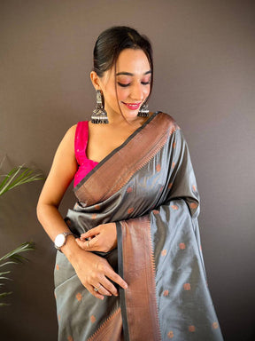 Dark Grey Copper Elegance Soft Silk Saree
