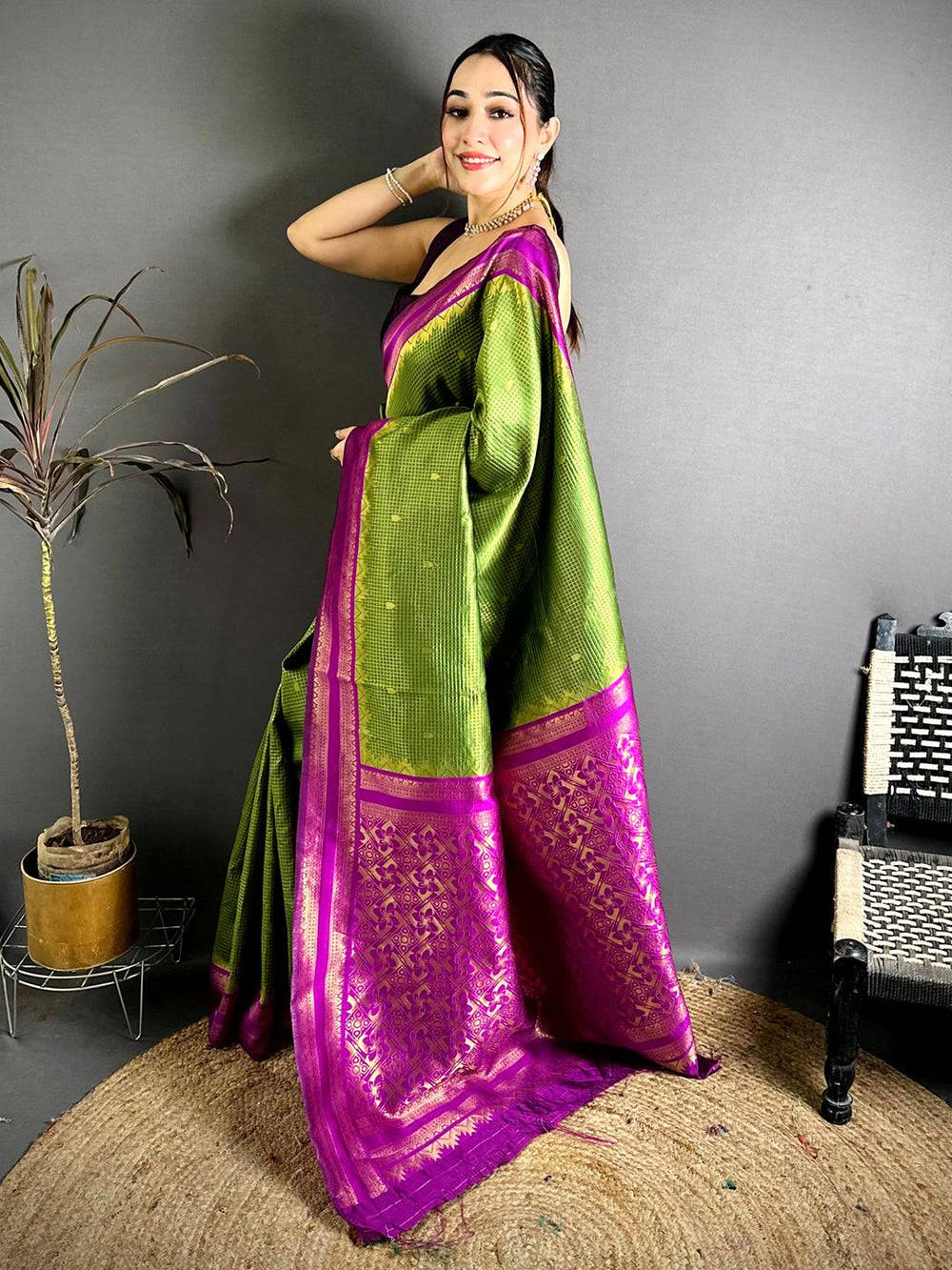 Lime Green Banarasi Katan Silk Gadwal Zari Saree
