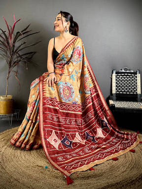Regal Pochampally Art Pallu Tussar Saree