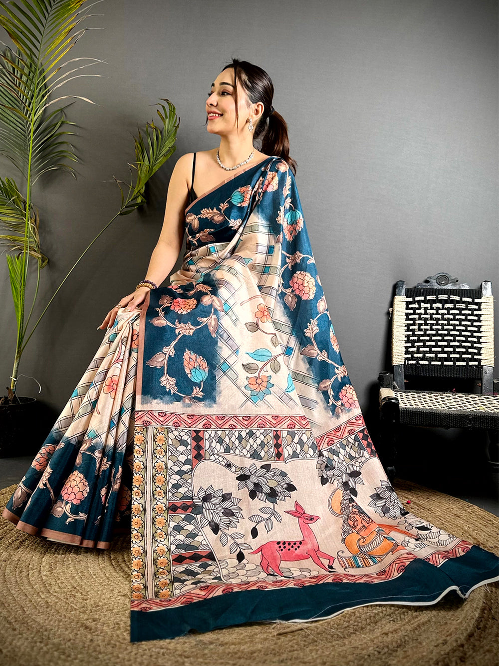 Regal Chex Kalamkari Tussar Saree