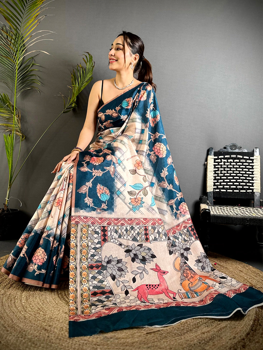 Regal Chex Kalamkari Tussar Saree