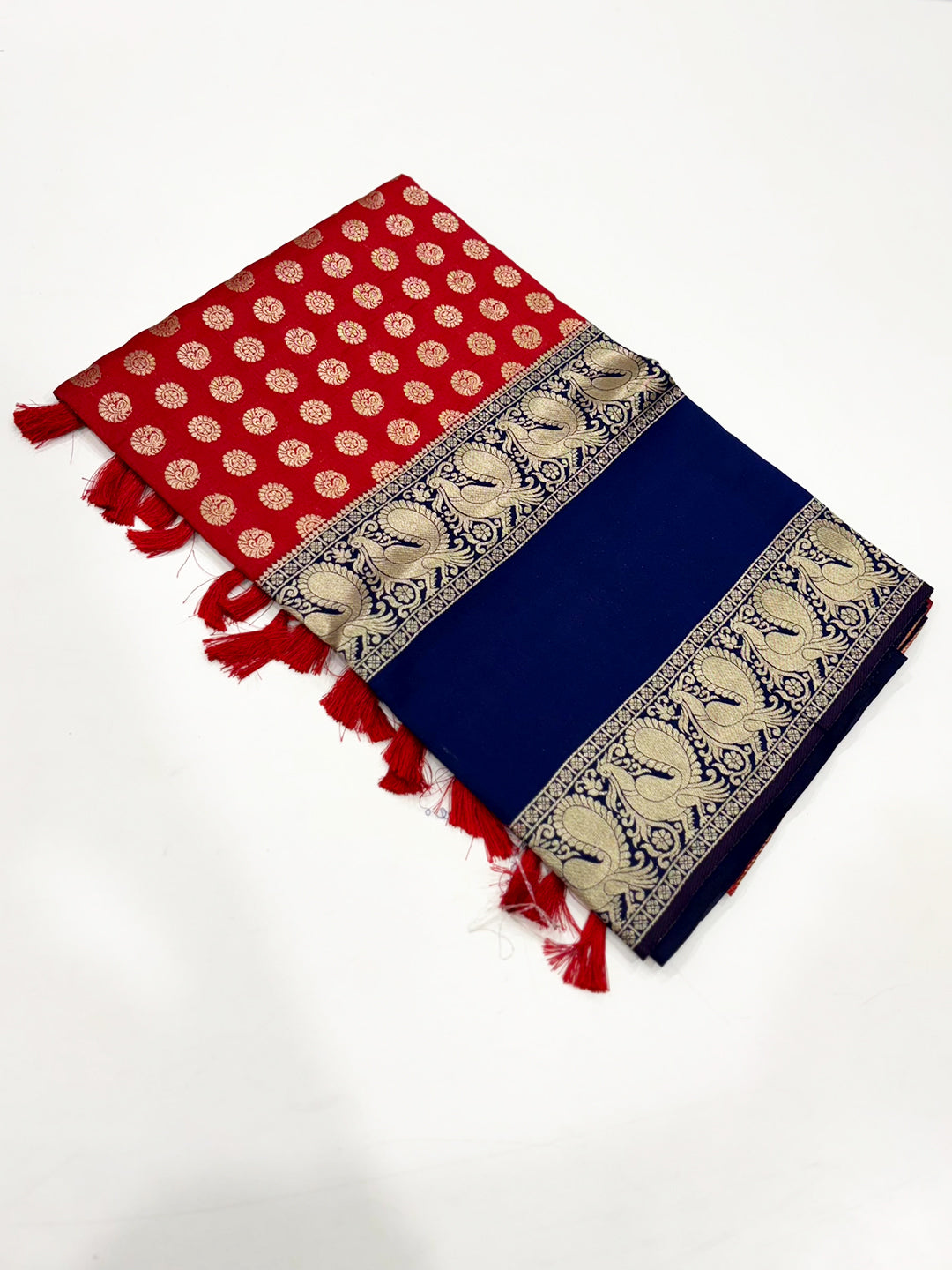 Royal Red Banarasi Silver Buttas Zari Weaving Saree