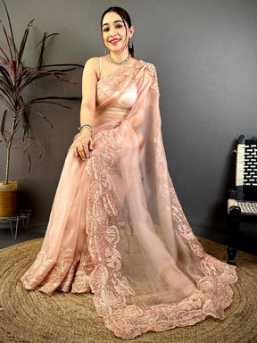 Classic Heavy Pearl Work Organza Saree