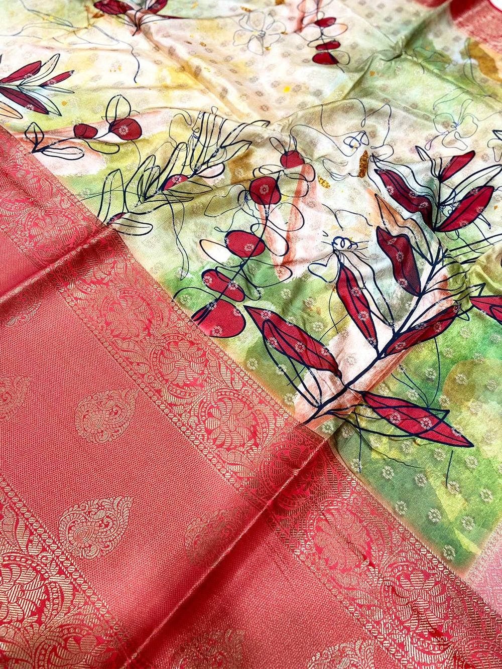 Stylish Floral Fantasy Banarasi Silk Saree