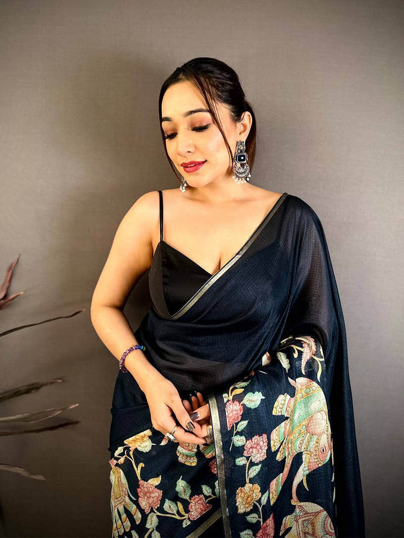 Regal Elephant Kalamkari Kota Saree
