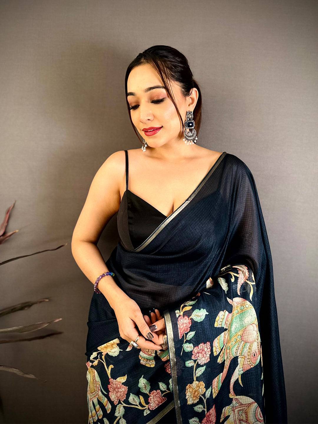 Regal Elephant Kalamkari Kota Saree