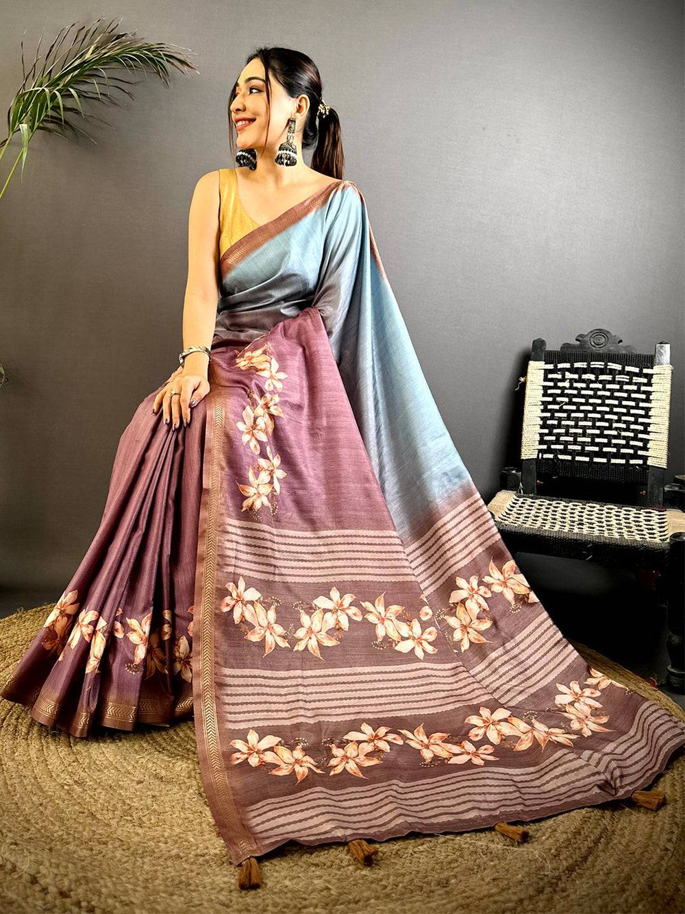 Dual Tone Soft Tussar Ghicha Saree