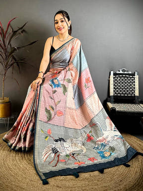 Radiant Digital Kalamkari Tussar Saree
