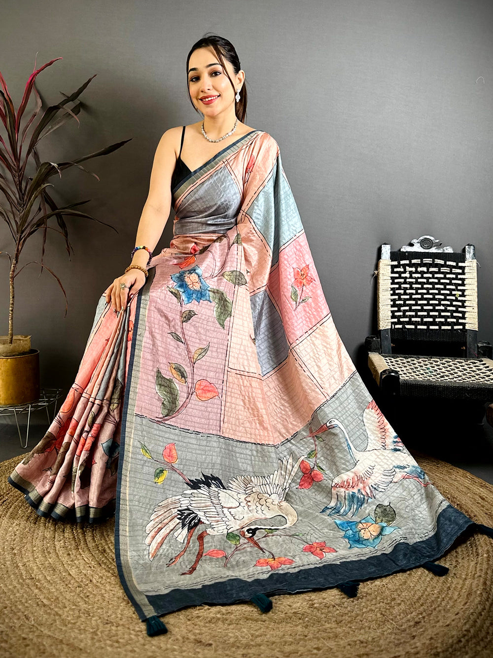 Radiant Digital Kalamkari Tussar Saree