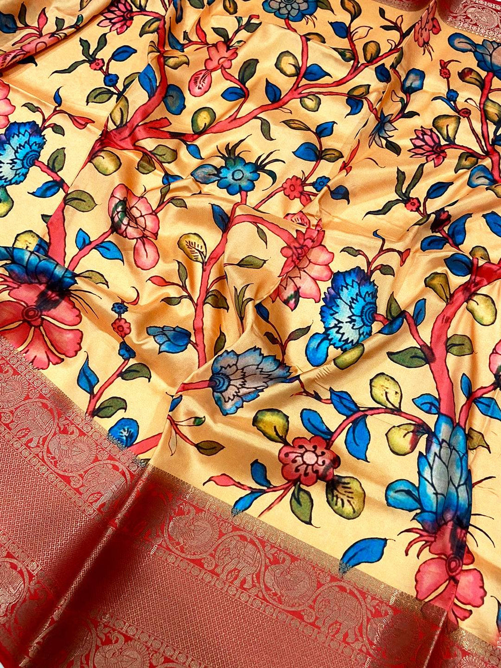 Peach Floral Printed Banarasi Saree