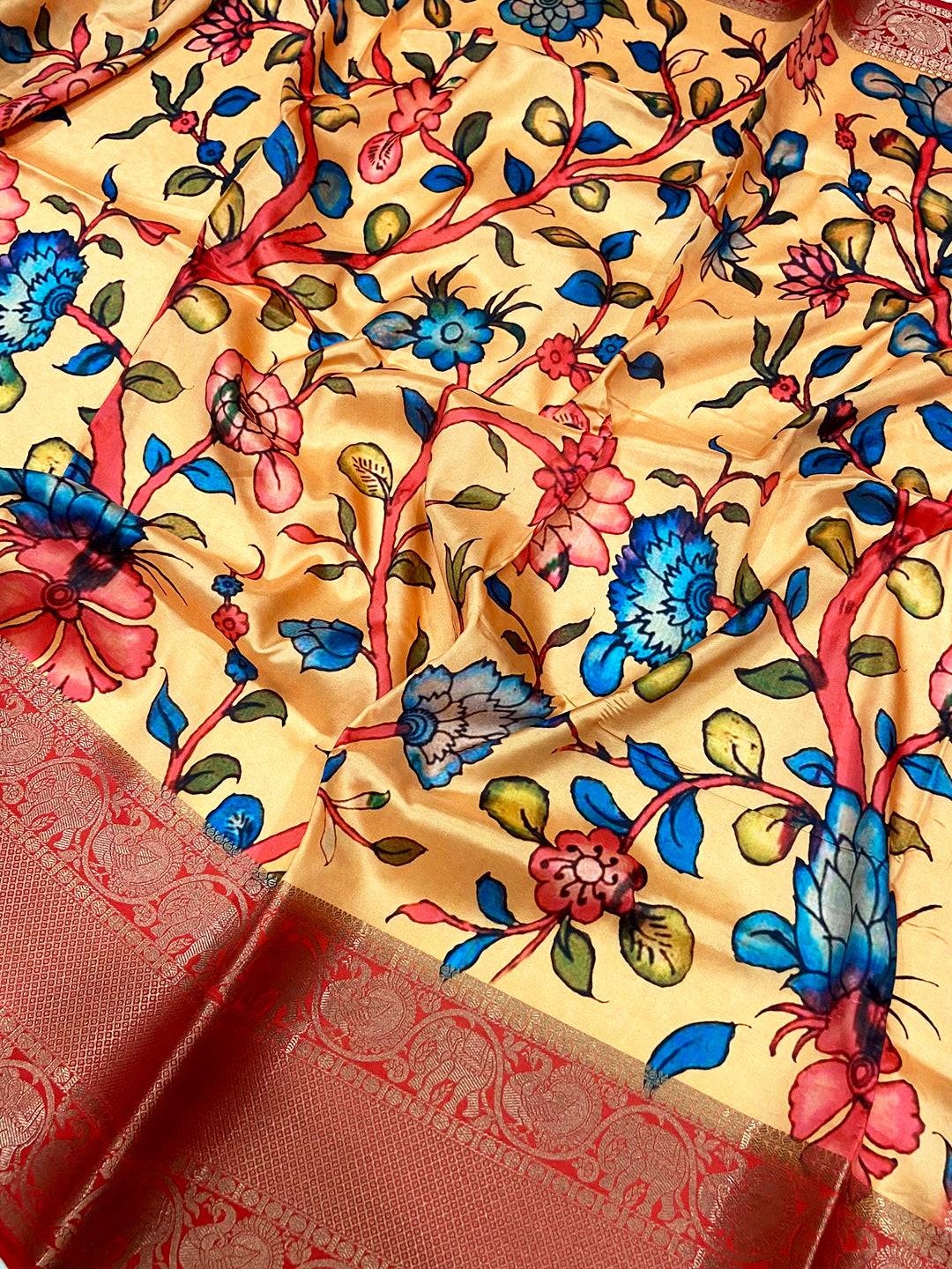 Peach Floral Printed Banarasi Saree