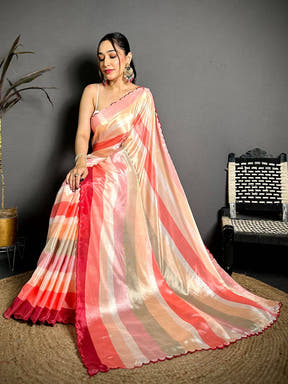 Celebrity Striped Print Soft Chiffon Saree