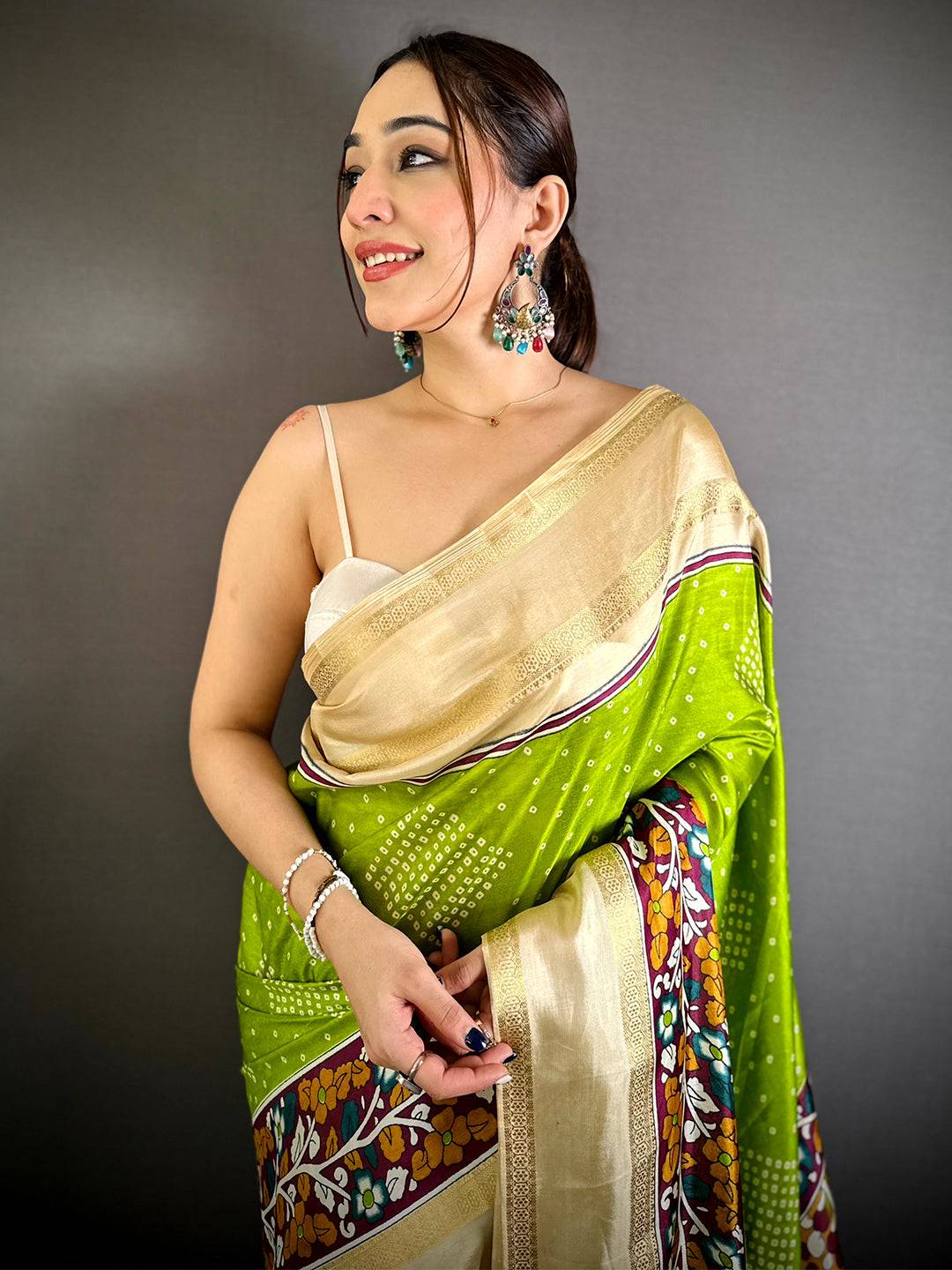 Classic Bandhej Print Dola Silk Saree