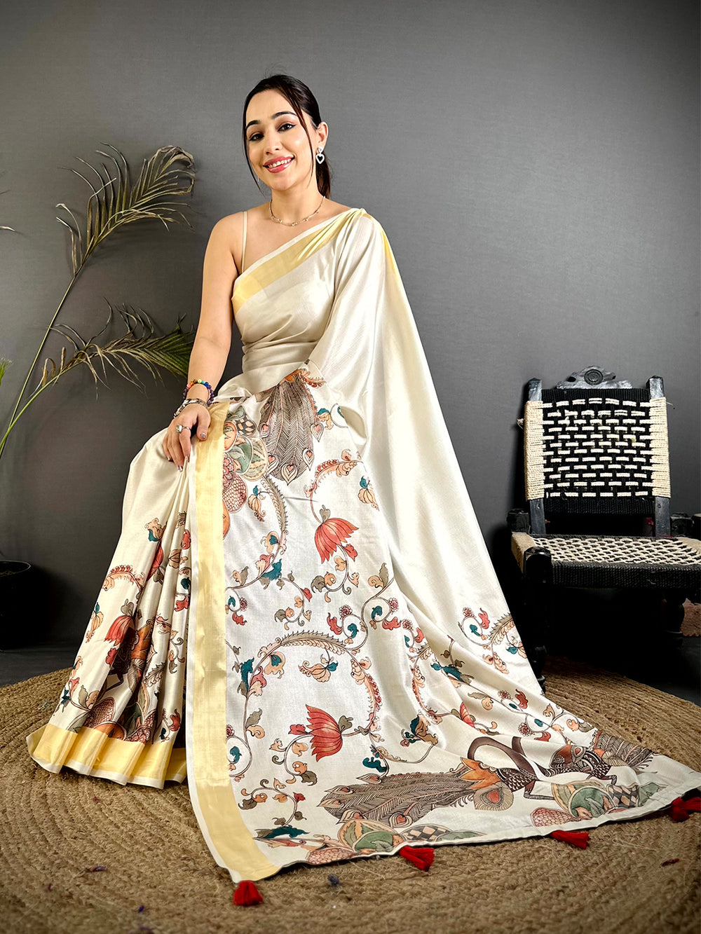Classic Pen Kalamkari Khadi Silk Saree


