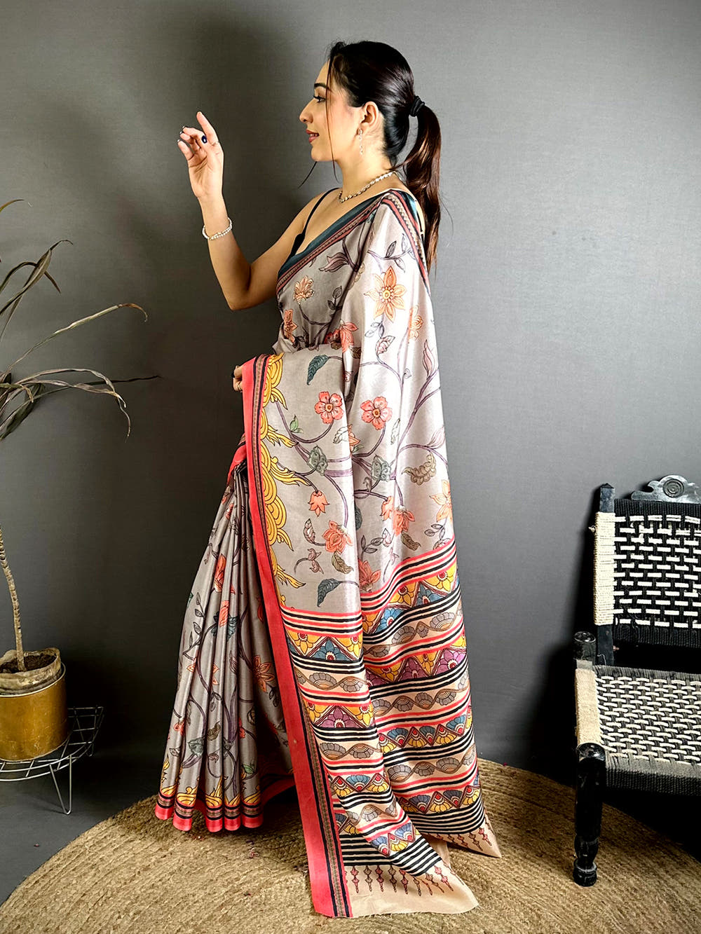Celebrity Kalamkari Printed Tussar Saree