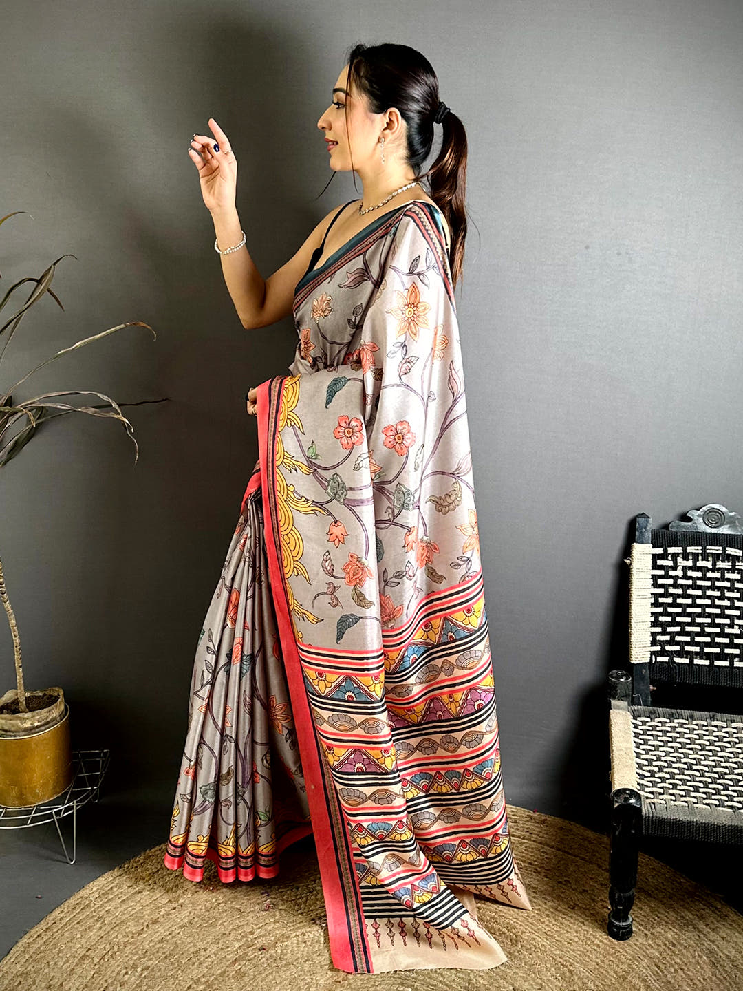 Celebrity Kalamkari Printed Tussar Saree
