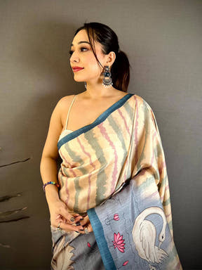 Radiant Soft Tussar Swan Print Saree