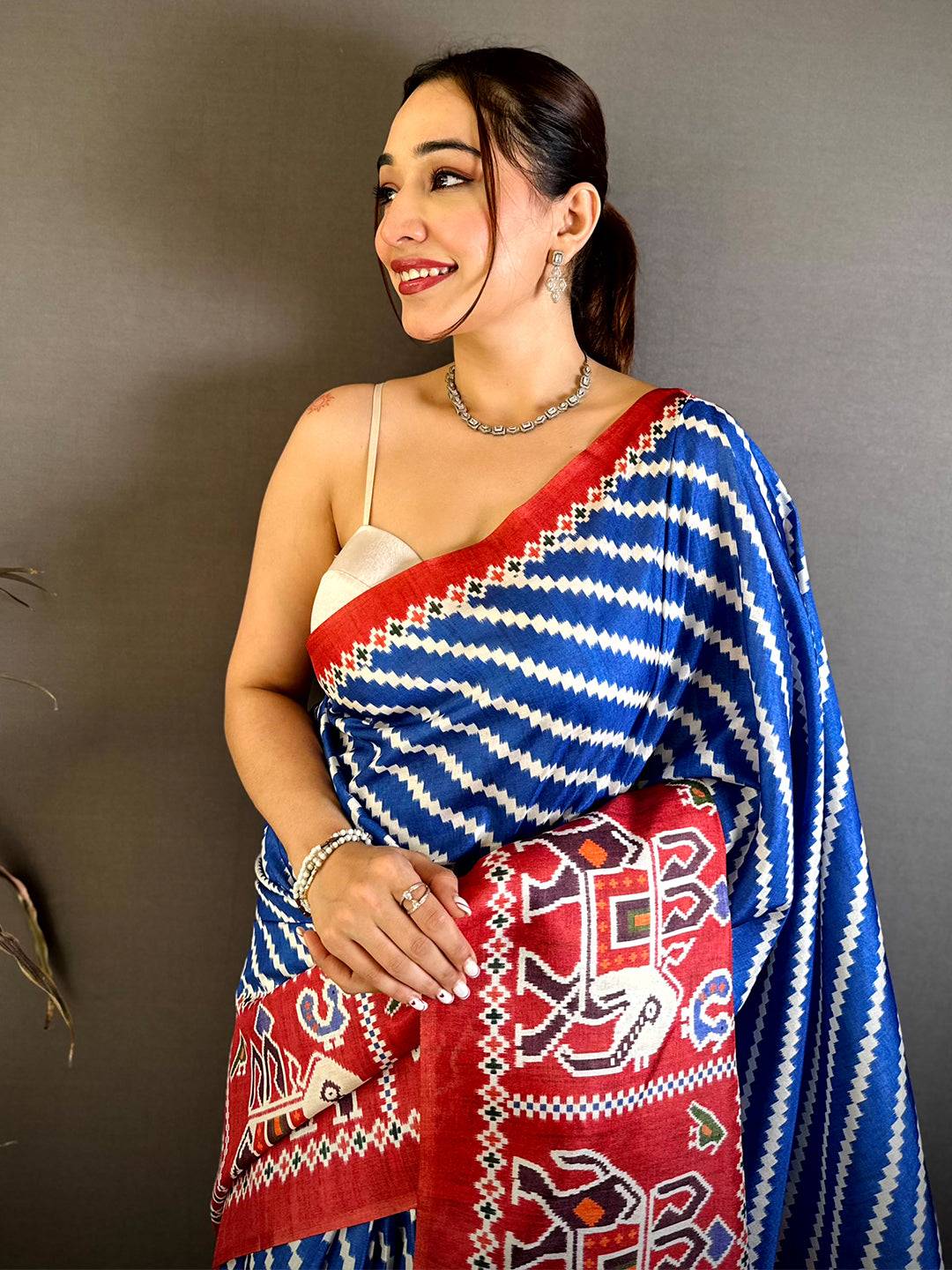 Stylish Patola Printed Tussar Saree