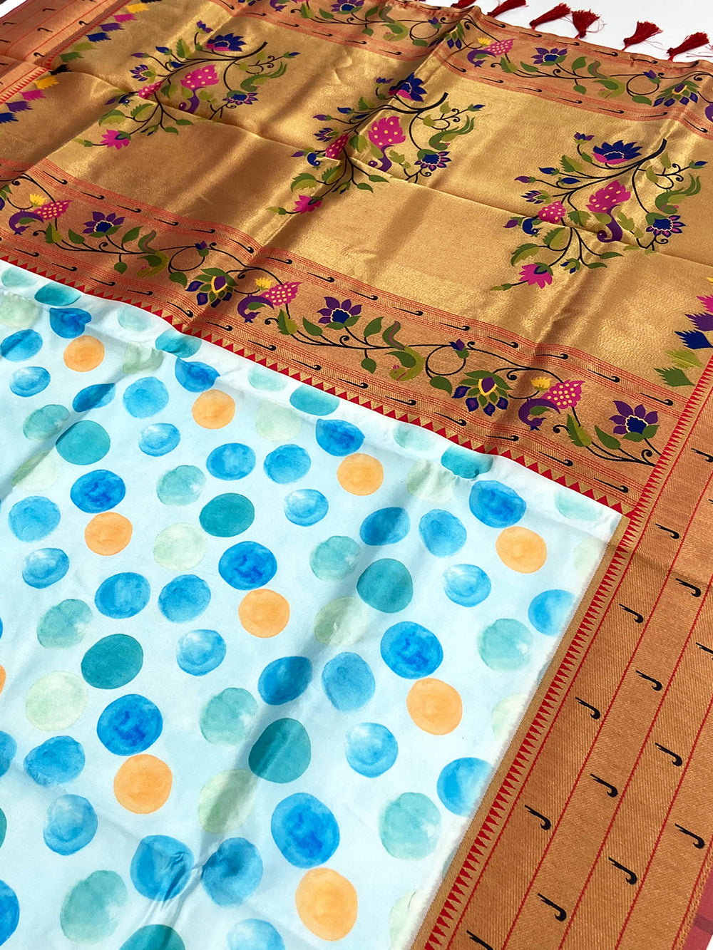 Radiant Sky Blue Paithani Pallu Digital Print Saree