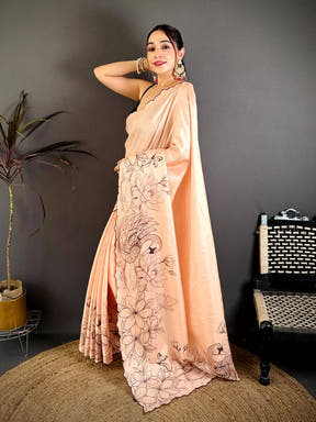 Stylish Tussar Resham Embroidered Saree