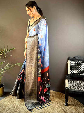 Serene Blue Soft Silk Floral Ombre Print Saree