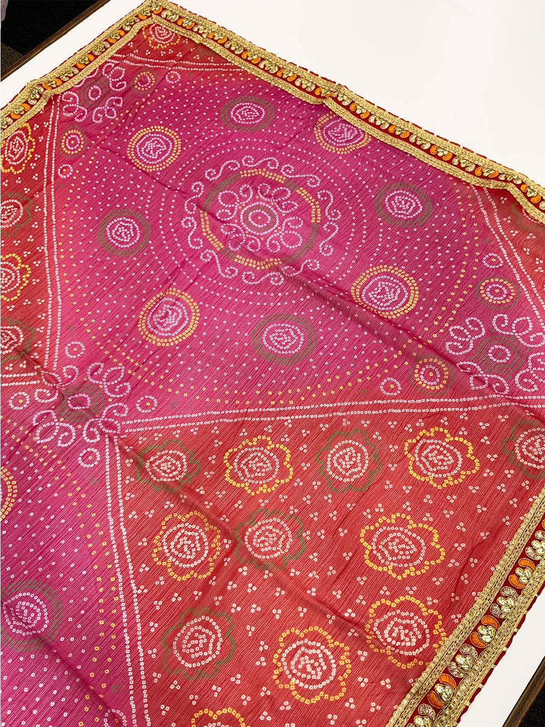 Soft Chinnon Chiffon Foil Work Saree