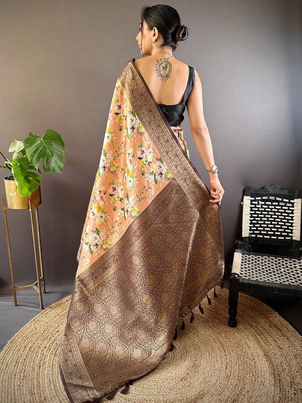 Radiant Coral Elegance Saree