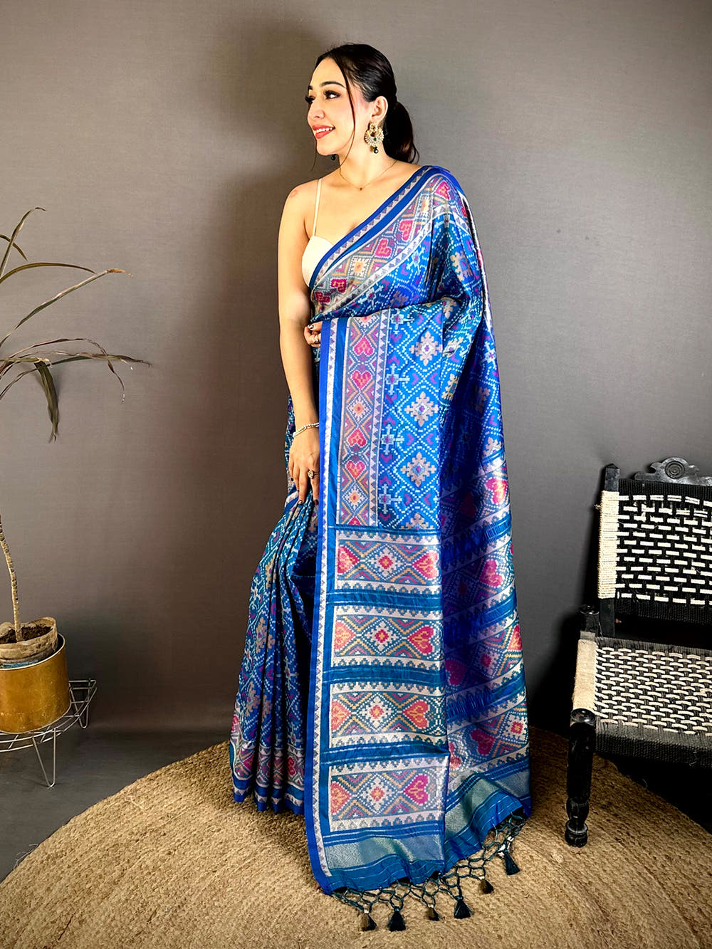 Blue Patola Weaving Semi Silk Saree
