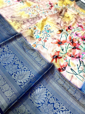 Artistic Banarasi Floral Print Saree