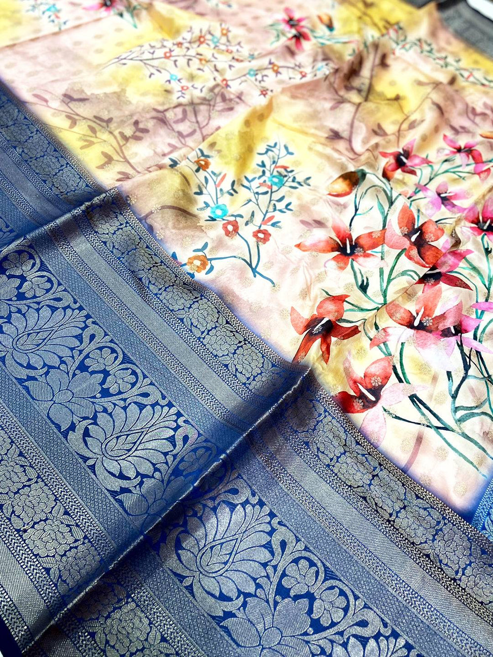 Artistic Banarasi Floral Print Saree
