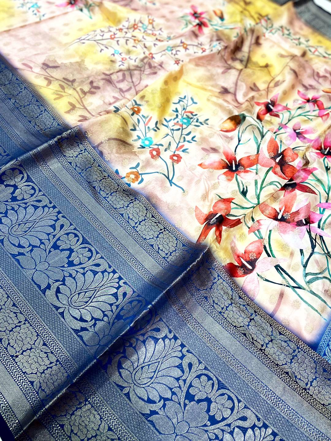 Artistic Banarasi Floral Print Saree